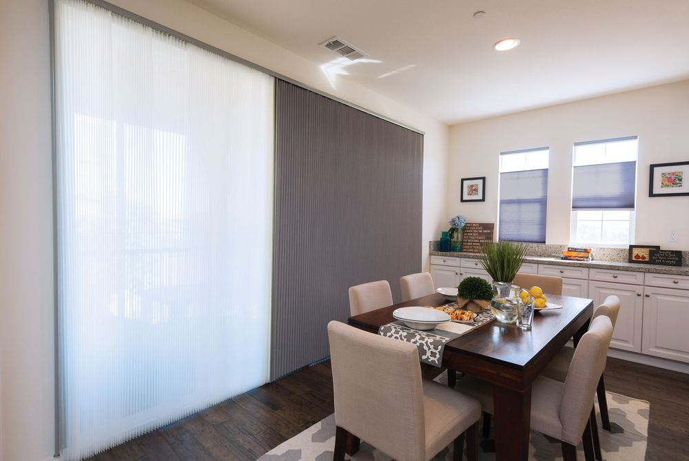 Vertical honeycomb shade on a sliding glass patio door